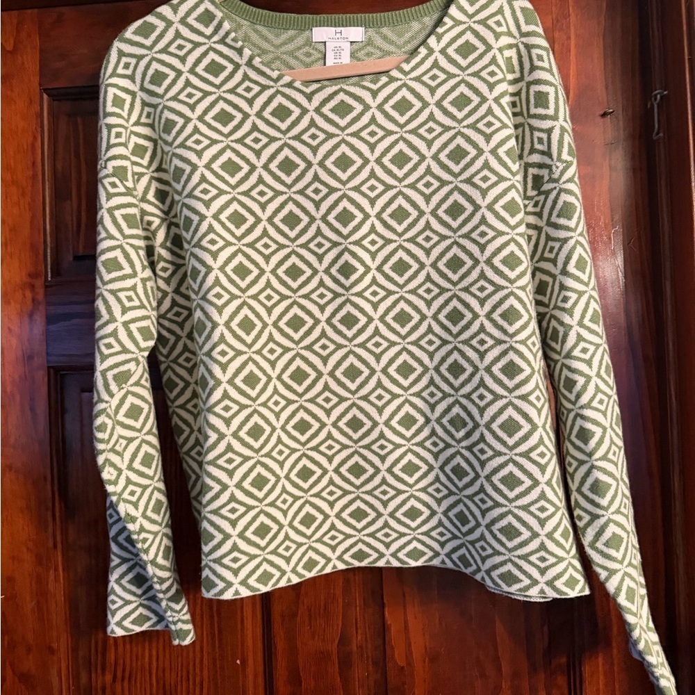 Halston Heritage Green and White Geometric Sweatshirt
